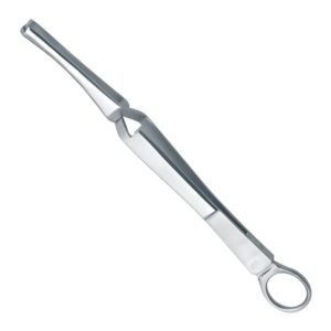 High-grade stainless steel cross-action bone reduction holding clamp with a single finger loop ring and specialized stabilizing jaws, isolated on a white background.