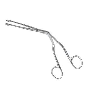 Bozeman cotton forceps featuring an elongated S-curved shank, ring handles, and fine oval serrated tips, constructed from medical-grade surgical stainless steel as shown in 9.jpg.