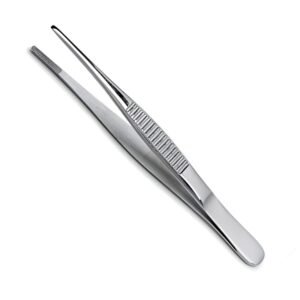 Stainless steel surgical cotton forceps showing a ribbed grip and serrated tips, as detailed in Surgical Instruments (2).jpg